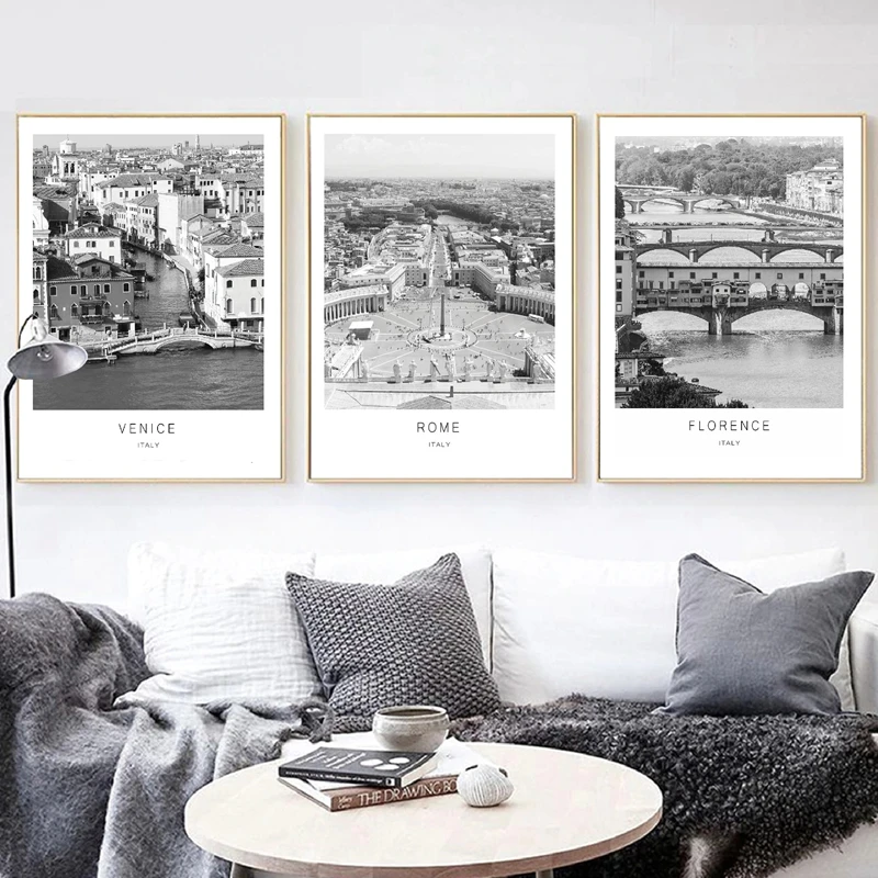 Venice Florence Rome Italy Photography Print Black White Travel Poster