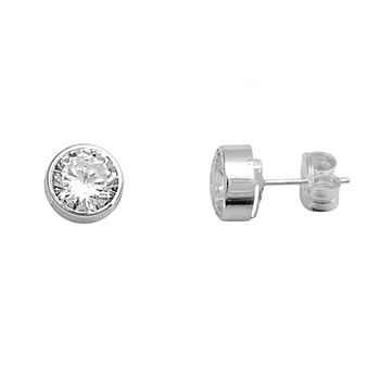 

925 Sterling silver earrings m. 8mm round. Chatón cubic zirconia [AA3363]