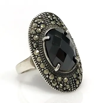 

Black Marcasite Onyx CZ Authentic sterling Silver Ring