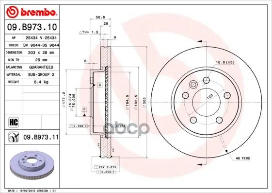 Диск Тормозной Передн, Vw: Amarok 10-, Amarok Platform/Chassis 11- Brembo арт. 09.B973.11