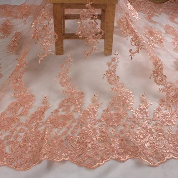 

La Belleza 1 yard orange cord with sequins on irregular Dark pattern net embroidery lace fabric