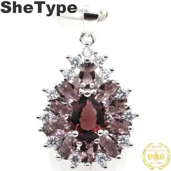 

30x19mm Beautiful Pear Shape 4.3g Created Purple Amethyst White CZ Gift For Mother 925 Solid Sterling Silver Pendant