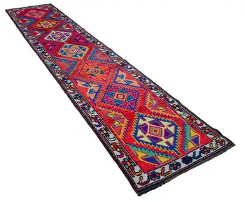 

85x389 Cm Red Handmade Boho Runner Rugs-3x13 Ft