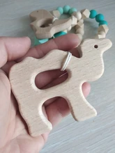 Mordedor de madera orgánico para bebé, mordedor en forma de Animal Natural, juguete de dentición, cuentas de silicona, regalo para bebé recién nacido, 2 uds.