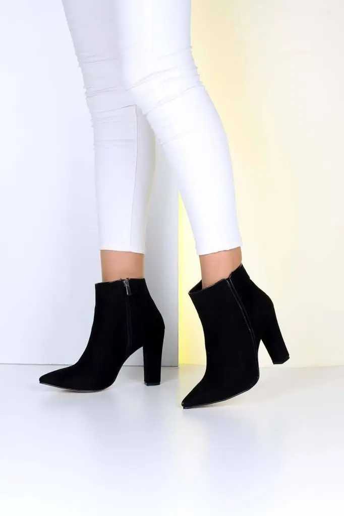

Mosimoso Women's Ankle Height Boot Black Suede Pointed Toe Zipper Women Boots
