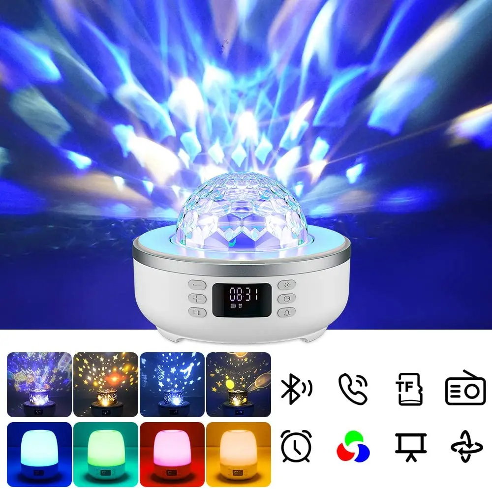 

360 Degree Rotation Projector Night Light Bluetooth Speaker Music Player LED Lamp with Digital Clock Support TF SD Card for Gift
