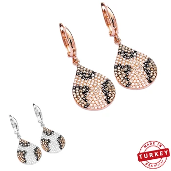 

925 Sterling Silver Dangle Earring Leopard Design Drop Shape Turkish Handmade Mint Jewelry