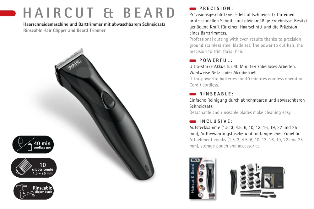 wahl cord cordless rechargeable haircut & beard lcd 13 piece