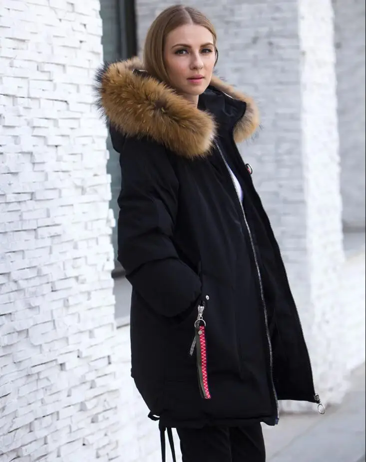 Veste femme grande vraie fourrure de raton laveur veste d'hiver femmes chaud epaissir capuche hiver manteau femmes coton ve