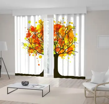

Curtain A Tree in Autumn with Colorful Leaves Paint Splashes Watercolor Painting Art Printed Yellow Orange Black