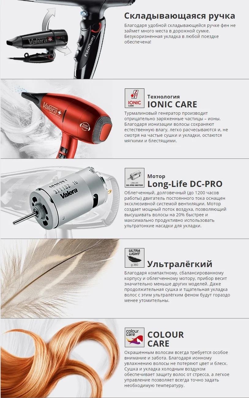 Профессиональный фен складывающийся Valera Swiss Light 5400T Fold-Away Ionic Red(SL5400T