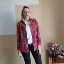 Plaid Shirt Tops Long-Sleeve Office Women Coat Loose Ladies Karsany And