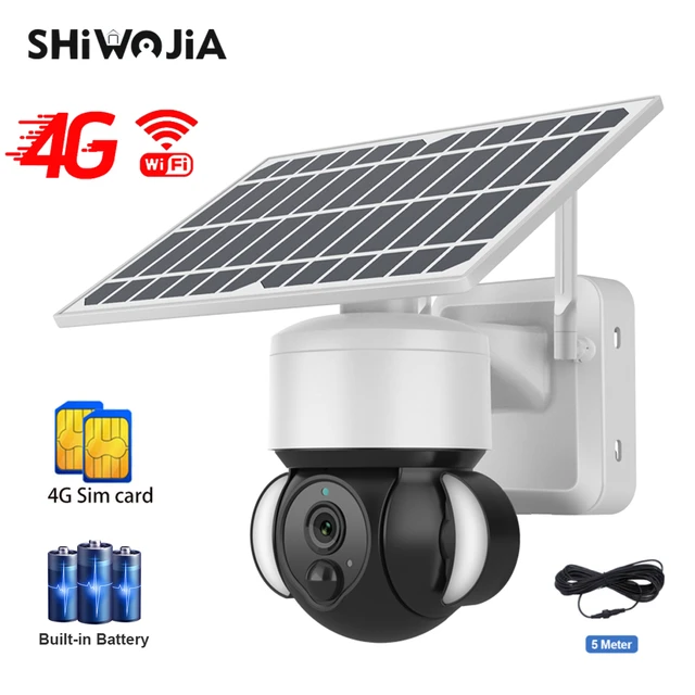 Shinojia – caméra de Surveillance extérieure solaire sans fil H265, 2mp,  wi-fi 4G, avec carte SIM,
