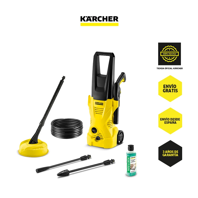 K 2 Home T 150 Hidrolimpiadora de Alta Presión Kit para el Hogar (Limpiador de Grandes Superficies + Detergente), 110 bar, m²/h, Incluye Accesorios para la Limpieza del Patio