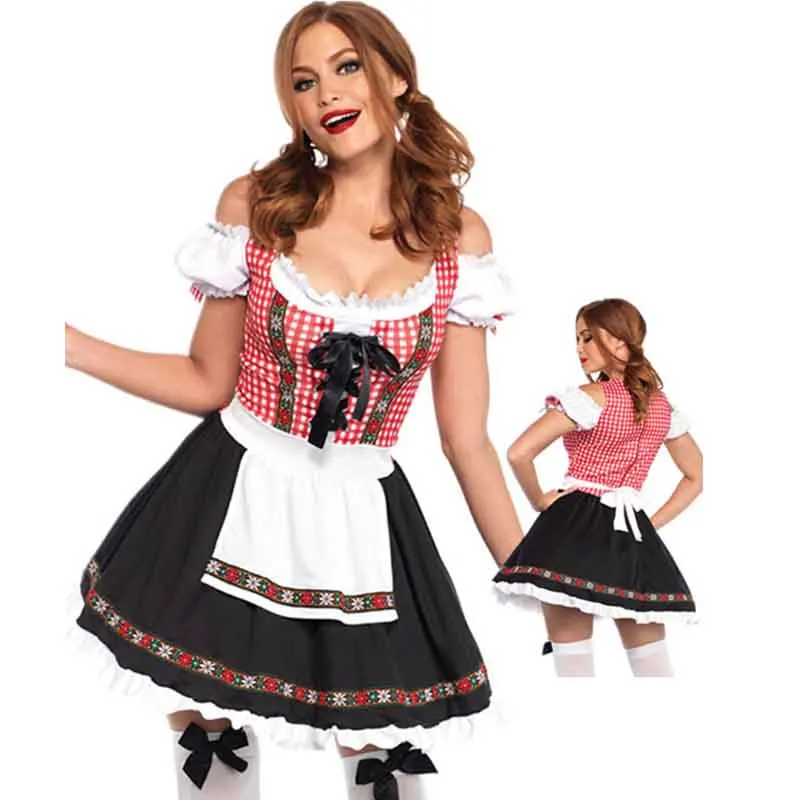 Сексуальные горячие Oktoberfest женские наряды Dirndl горничная из немецкой пивоварни Cospaly пикантные костюмы для Хэллоуина Женская Карнавальная Фантазия платье