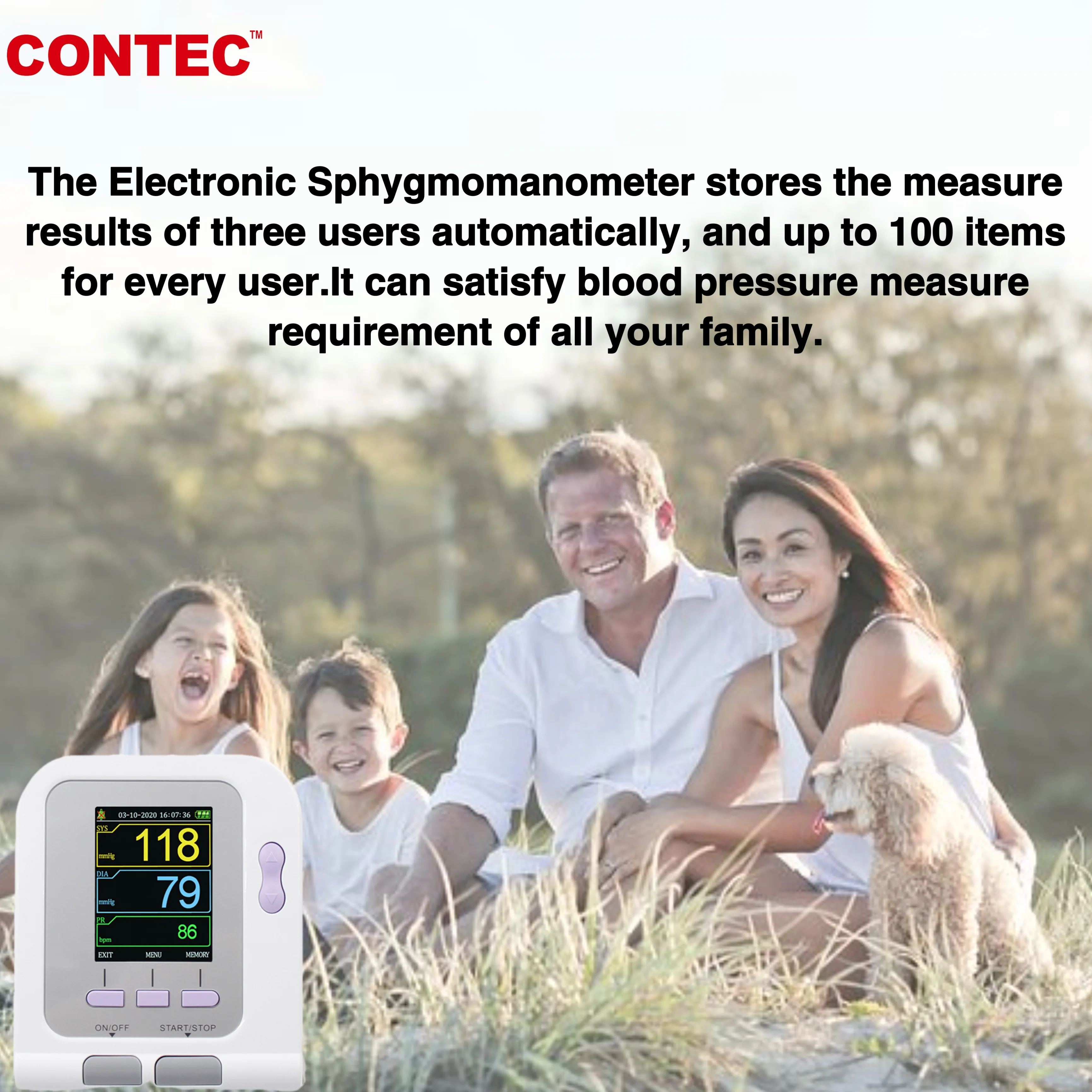 Contec CE Digital Blood Pressure Monitor Contec08A+ Adult SPO2 Sensor 4 CuffS &software(Download Online)
