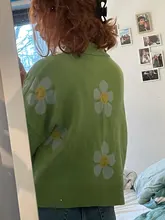 Estilo Preppy de punto con flores Cardigans suéter mujeres cuello en V suelto elegaht Thicked Pull Femme imprimir abrigo corto Casual