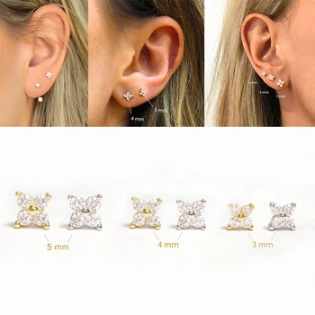 

S925 Sterling Silver Luxury Korean Cute Bling Crystal Floral Stud Earrings for Women Men Earring Charm Jewelry Accessories