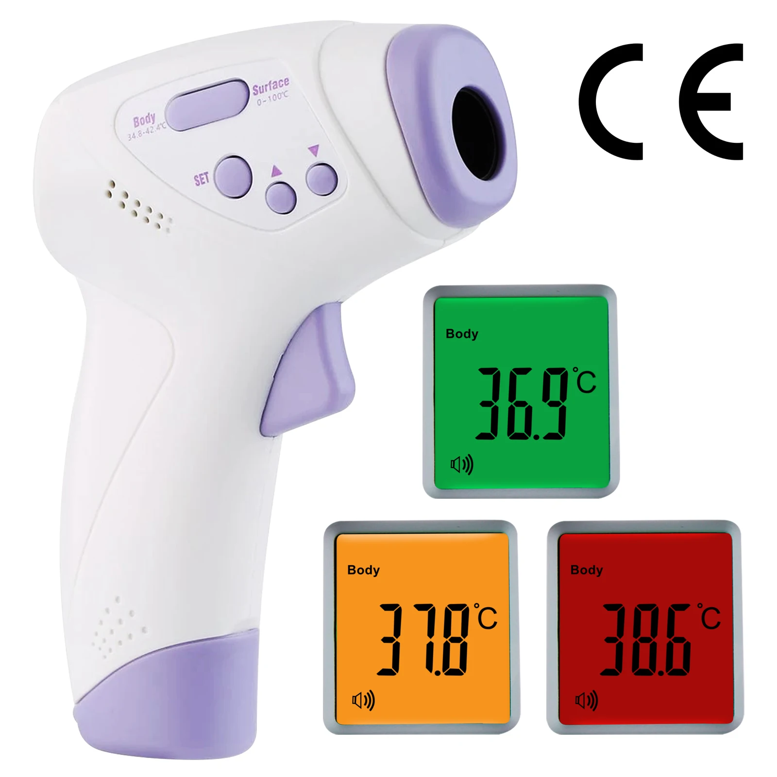 

2-in-1 Infrared Thermometer Body Surface Temperature Meter Forehead Human Infant Adult 0.5 Sec Tester w. Tri-color Fever Alert