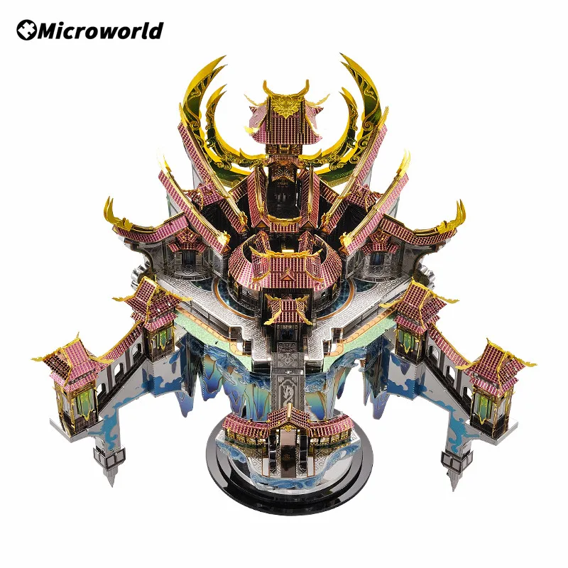 Microworld 3D Metal DIY Puzzle Dragon Palace Buildings Model Kits Assemble Jigsaw Desktop Decoration Toys Gift For Adult Teen 5