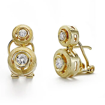

Earrings 18k gold you and me 16mm. Zircons omega [7927]