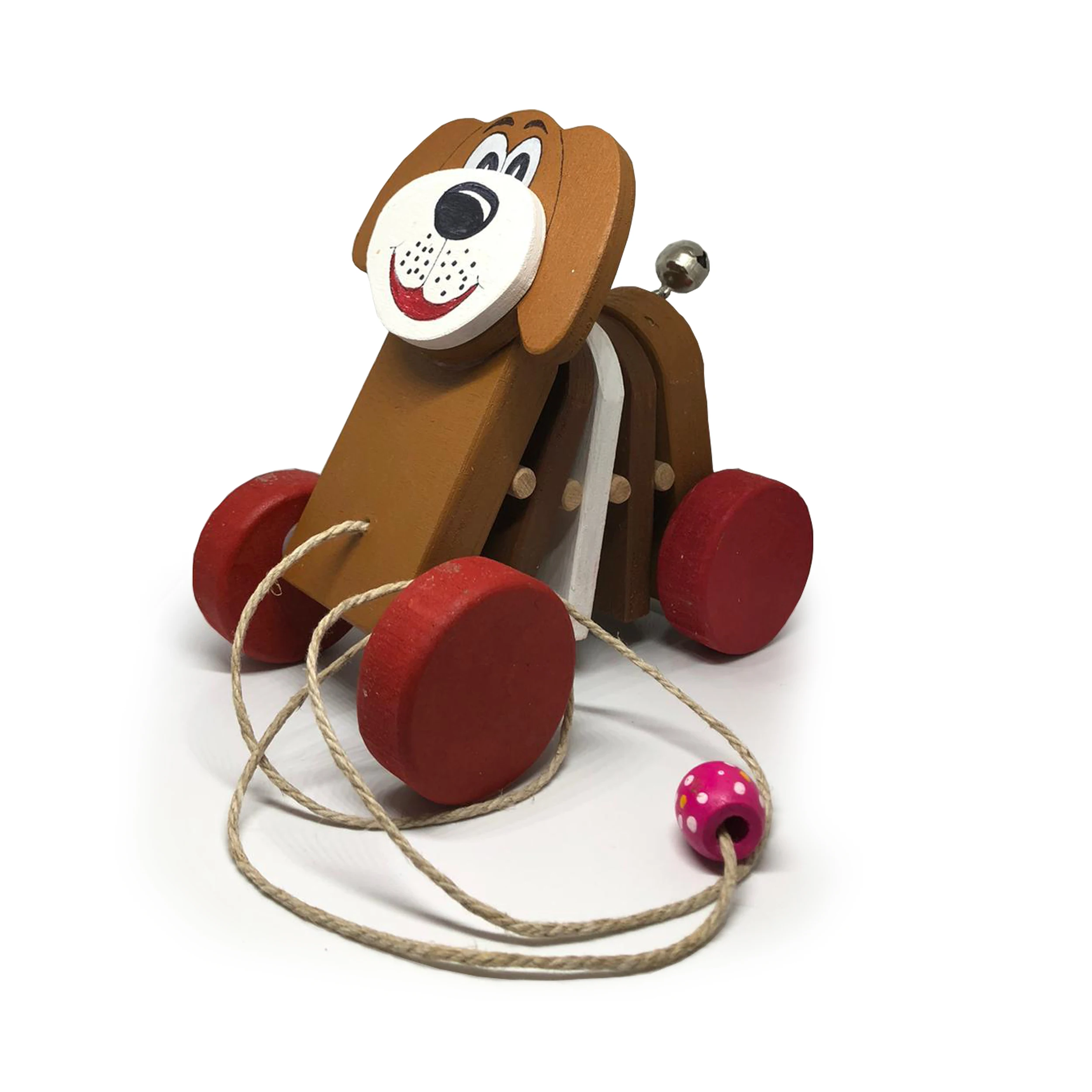 INGODI милая собака животное фигура ребенка и малыша деятельности деревянные игрушки на колесах с длинной веревкой и колокольчиком