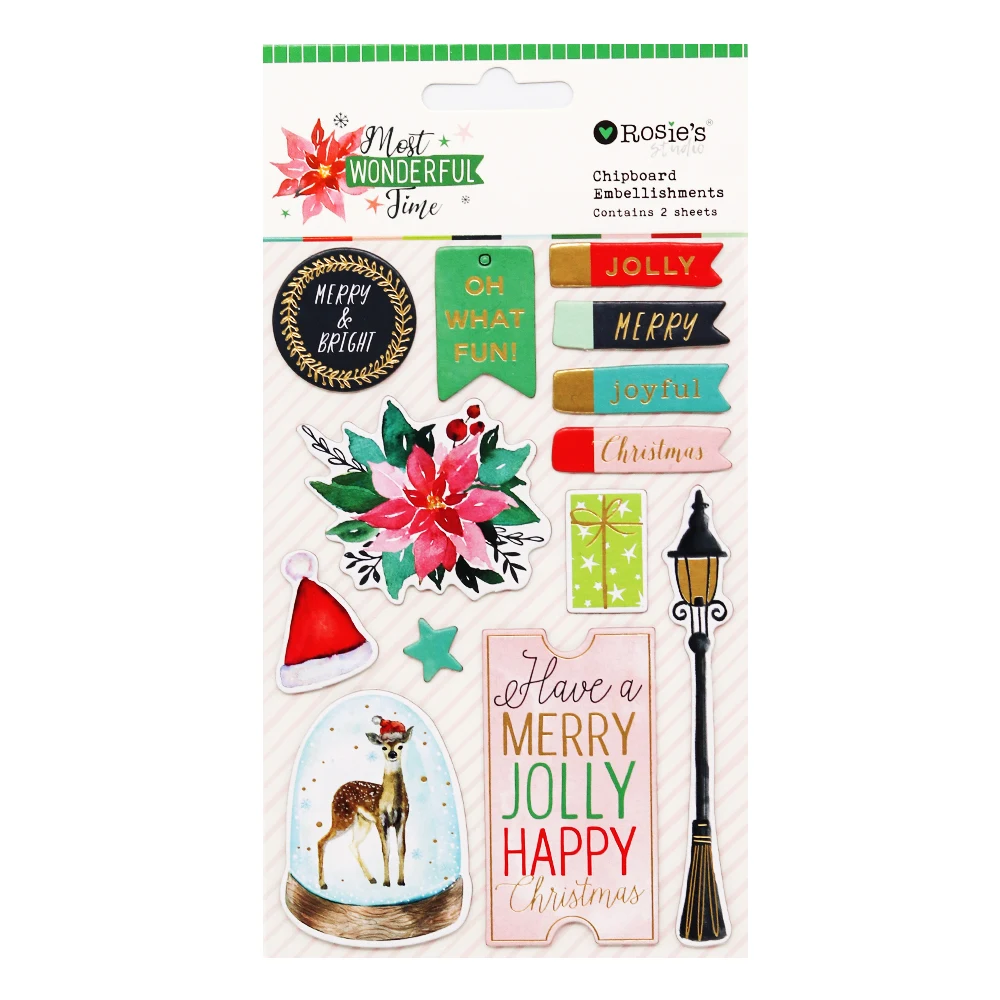 

CRZCrafter Chipboard Stickers Foil Christmas Design For Scrapbooking Cardmaking Journal Self Adhesive Embellishments Decorations
