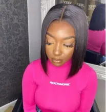 Siyo Bob corto pelucas recto brasileño pelucas de cabello humano 4x4 de cierre de encaje peluca negro mujer sacó Peluca de encaje 100% pelo Remy