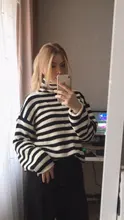 Knit Sweater Turtleneck Harajuku Vintage Striped Winter Women Loose Warm Thickening New