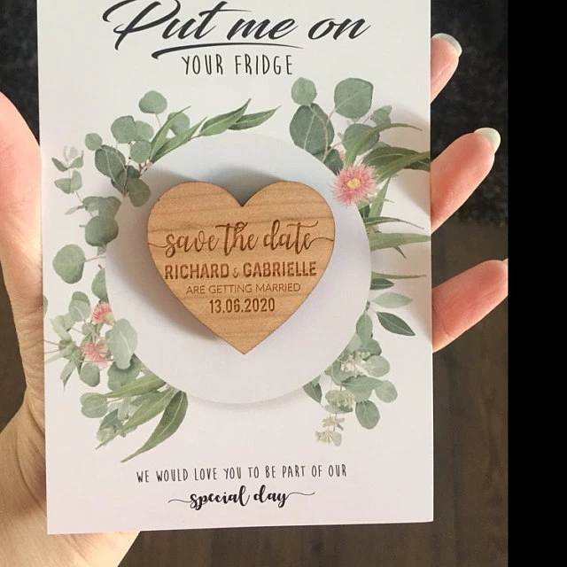 Wedding Favor Personalized Magnet Save the Date Fridge Magnet Heart Invitation Rustic Wedding Invites Save the Date Cards
