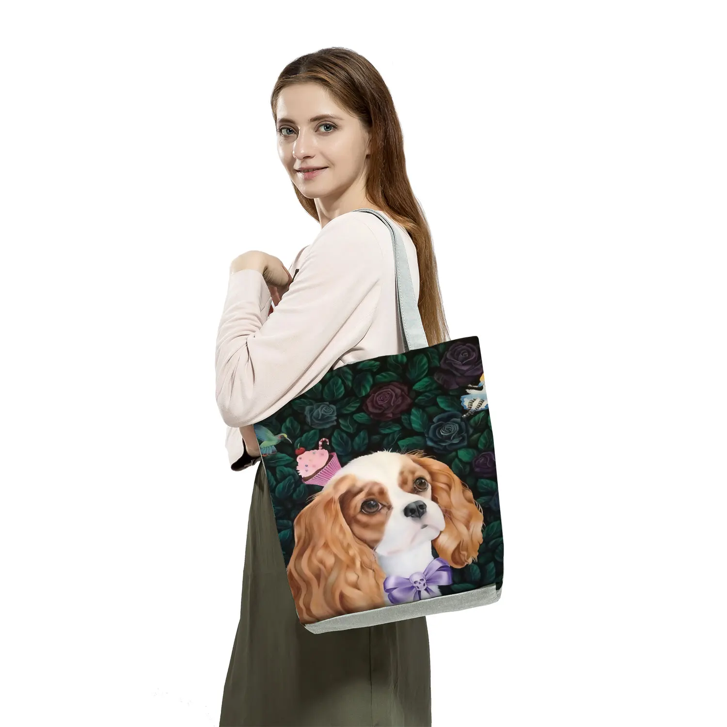 Charles Spaniel Dog Printed Women Handbags Fashion Tote Shoulder Bags Large Capacity Shopping Bag Bolsa Female Custom Pattern