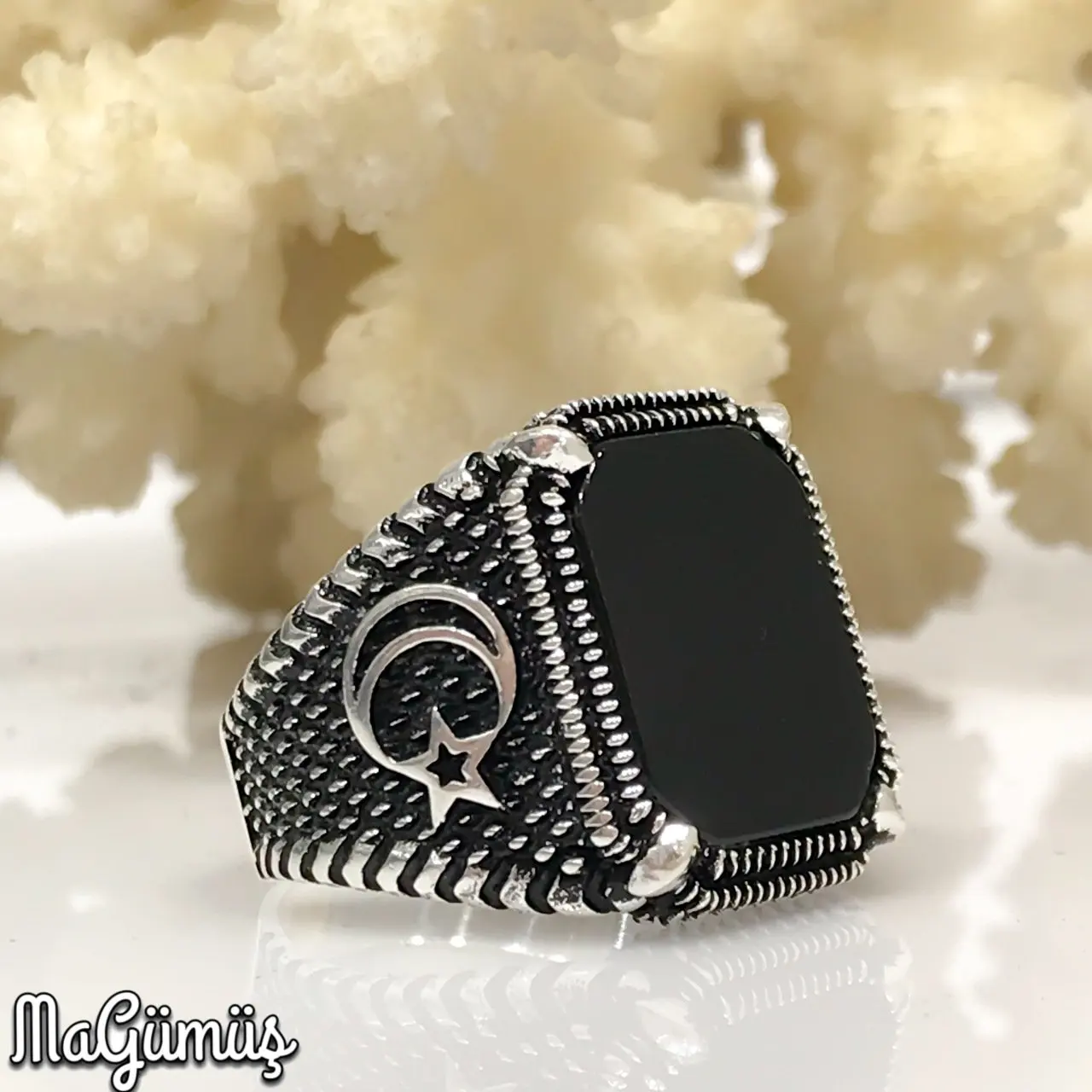 New Eagle Claw Black Square Silver Men 'S Ring
