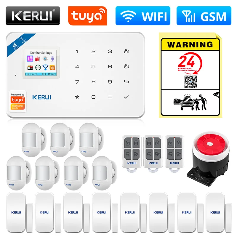 auto burglar alarm KERUI Tuya Smart WIFI GSM Security Alarm System Works With Alexa Home Burglar Motion Detector Smoke Door Window Sensor IP Camera car alarms for sale Alarm Systems & Security