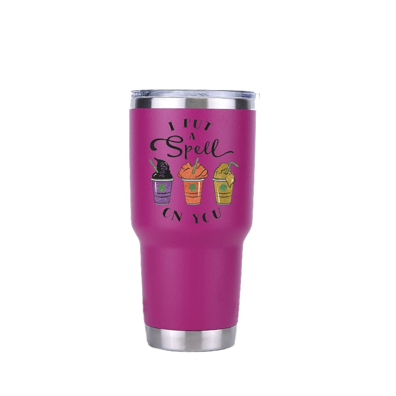 30 oz purple Хэллоуин hous Pocus 30 oz тумблер путешествия автомобиль пивная кружка с двойными стенками Изолированная вакуумная фляжка из нержавеющей стали Термос кофейные кружки - Цвет: 30 oz purple