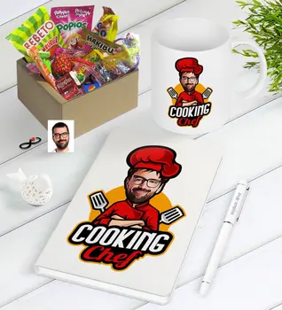 

Personalized Men Chef Caricature Of Nostalgic Lezzetler Notebook Pen Mug Gift Seti-11
