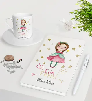 

Personalized House Fairy White Notebook Pen Turkish coffee Cup Seti-3
