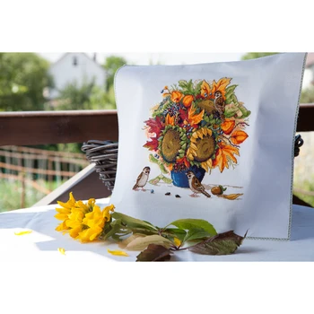 

Set for embroidery stitch мережка к-80 sunflowers (autumn bouquet with sunflowers) 28 х28 cm