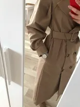 BGTEEVER-gabardina larga de Invierno para mujer, gabardina con cuello vuelto, elegante con doble botonadura y fajas, cortavientos femenino de gran tamaño, 2020