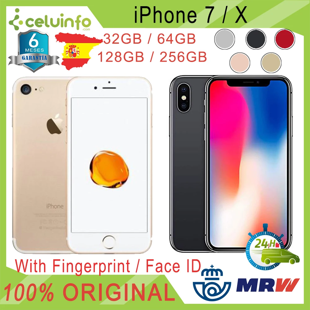 Apple iPhone 7 / X 32G + 64G 128G 256G Unlocked free, Second Hand, silver Gold Black Pink, 6 Months Warranty, Sent from Spain Apple iPhone 7 / X 32G + 64G 128G 256G Unlocked free, Second Hand, silver Gold Black Pink, 6 Months Warranty, Sent from Spain