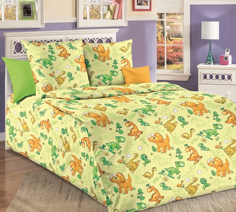 IV Home textile Dinosaurs Yellow cute Cartoons Bedding Set for Children Boys Gift Duvet Cover Sheet Pillowcase calico 100%cotton