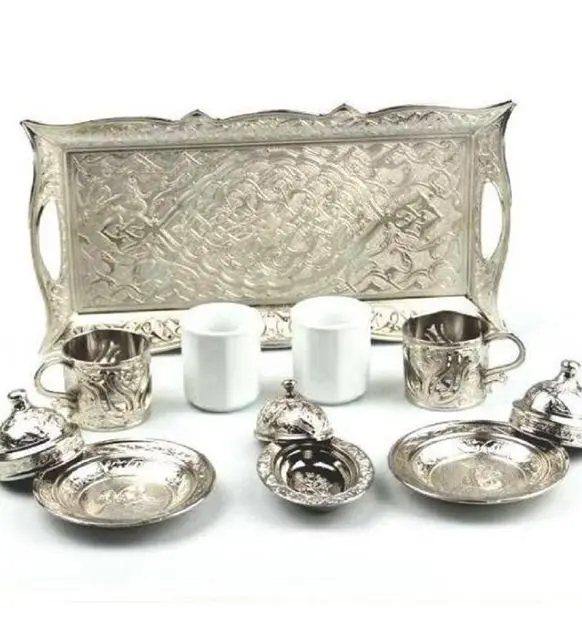 

Metal turkish Coffee Set Ottoman Tulip Patterned cup traditional 2 set