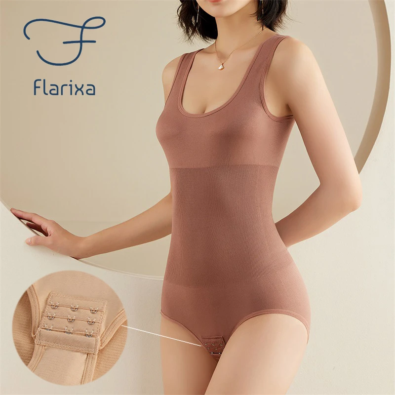 tummy control shapewear Flarixa Large Size One Piece Body Shapewear Waist Trainer Women's Corset Seamless Abdomen Pants Crotch Buckle Slimming Underwear spanx underwear