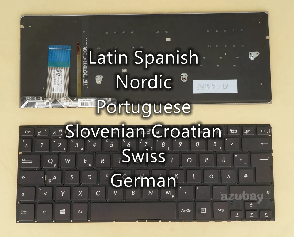 

Latin Spanish Nordic Portuguese Slovenian Croatian Swiss German Keyboard for Asus ZenBook U3000UA UX330UA, Backlit