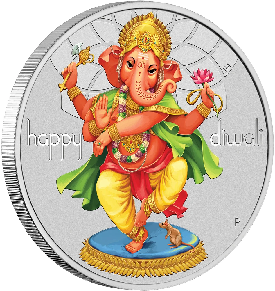 DIWALI FESTIVAL 1 Oz Серебряная монета 1$ Тувалу