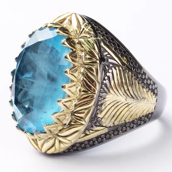 

Handmade Mens Silver Sky Blue Paraiba Tourmaline Ring, Man Silver Handmade 18 K Gold Plated Oval Blue Paraiba Tourmaline Ring