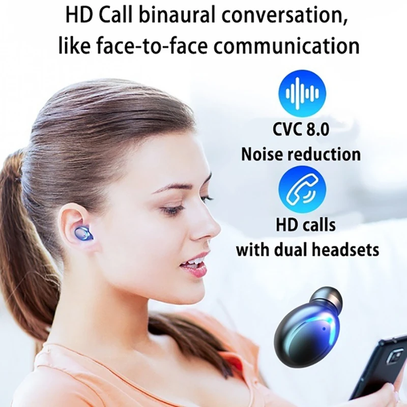 Best Wireless Bluetooth Earphone for iPhone Wireless Headphones TWS Stereo Earbuds Waterproof Noise Cancelling Headset with Mic