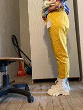 Pantalones harén de algodón para mujer, pantalón vaquero informal combinado con cintura elástica, de talla grande, amarillo y blanco, D321, novedad de verano