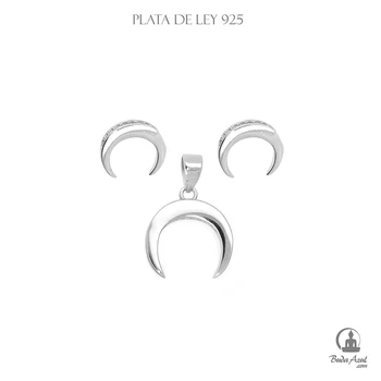 

Colgante Pendientes Plata de Ley 925 MEDIA LUNA CON PIEDRAS Joyería Silver C530