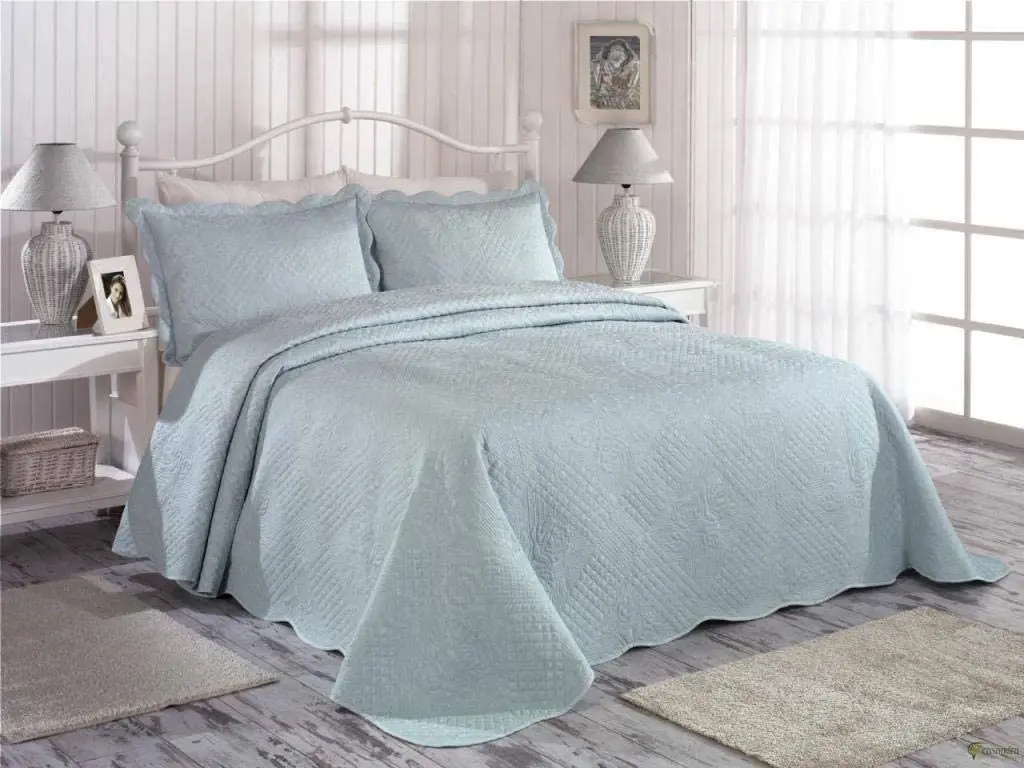 Casandra The City Double Linares Aqua Bedspread-Double - 250x260 1 Bed Cover 2 Pieces Pillow Cover. | Дом и сад