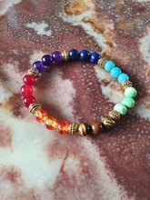 Pulsera de piedra Natural de 7 Chakras, Cristal púrpura, piedra de Ojos de Tigre, pulsera de cuentas de piedra redonda de siete pulsos para Yoga